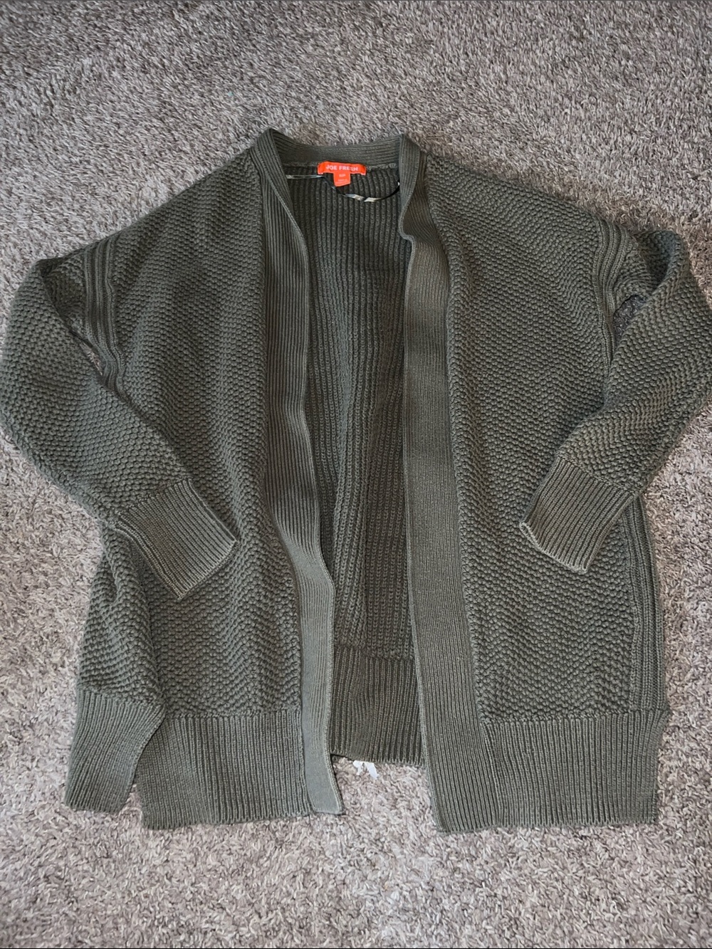 Joe Fresh Olive Green Open-Front Knit Cardigan